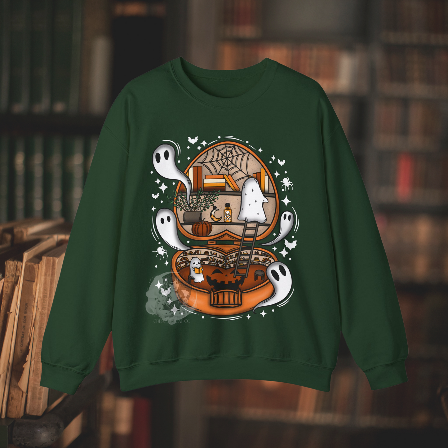 Spooky Cute Ghost Library Bookish Halloween Crewneck