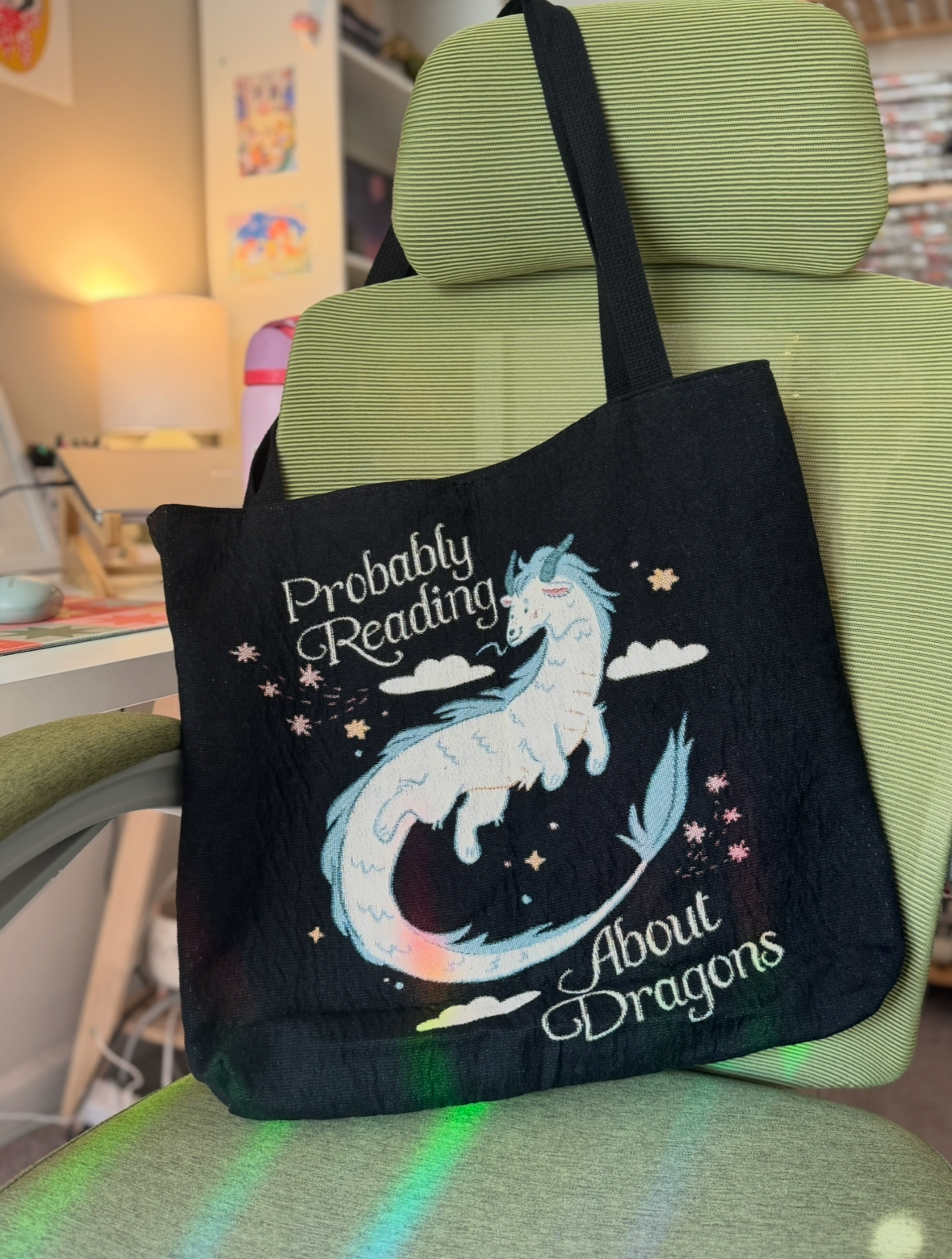 Probably Reading About Dragons Bookish Woven Tote