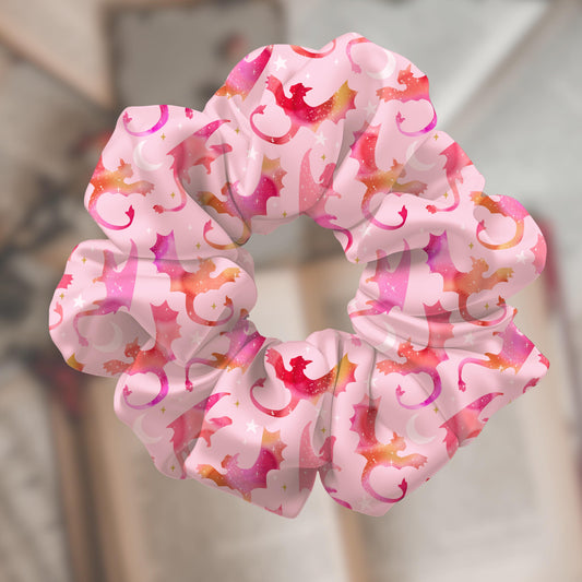 Fantasy Reader Pink Dragon Rider Satin Scrunchie, Bookish Hair Accessories, Bookworm Gift Shop, Reader Christmas Stocker Stuffer