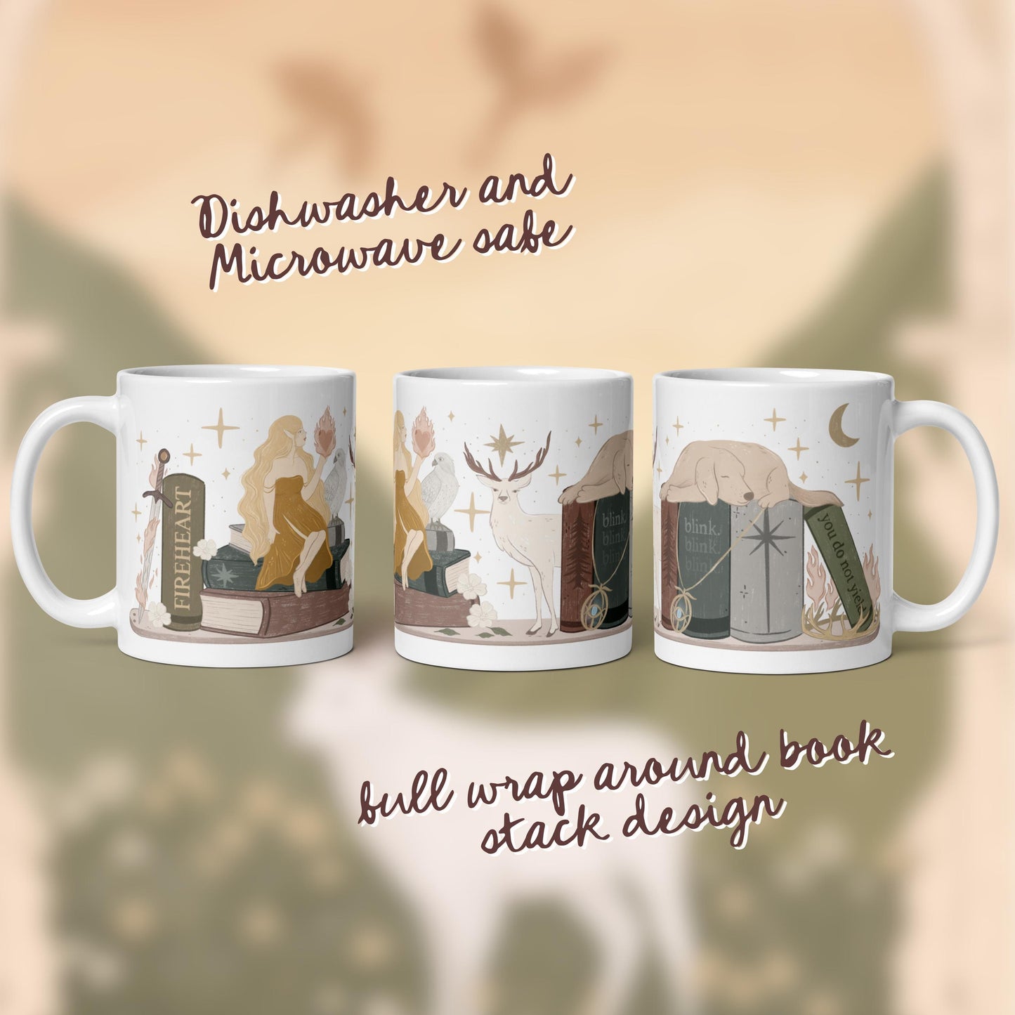 Aeiln Fireheart Book stack Mug, Bookish Coffee Cup, TOG SJM Fn Gifts, Fantasy Reader, Bookish Shop
