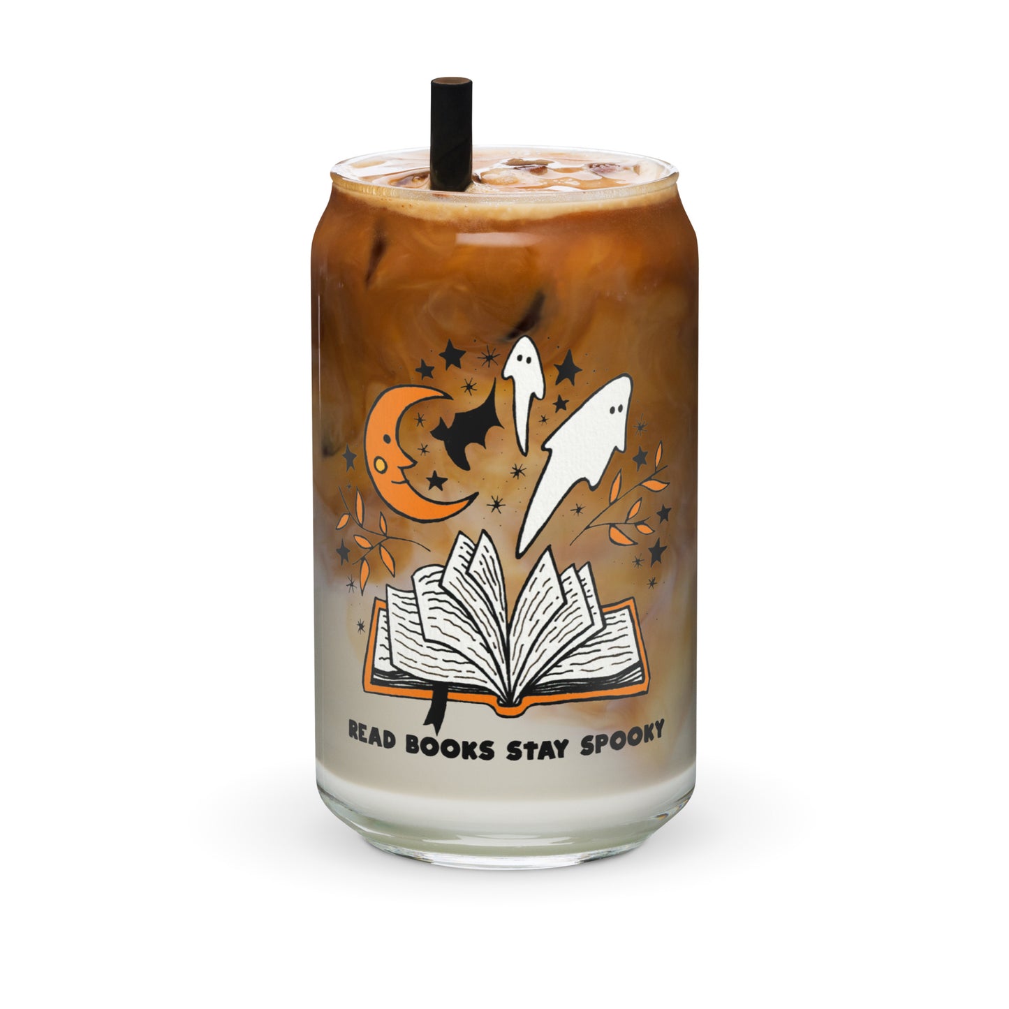 Read Books Stay Spooky Halloween Reading Iced Coffee Glass