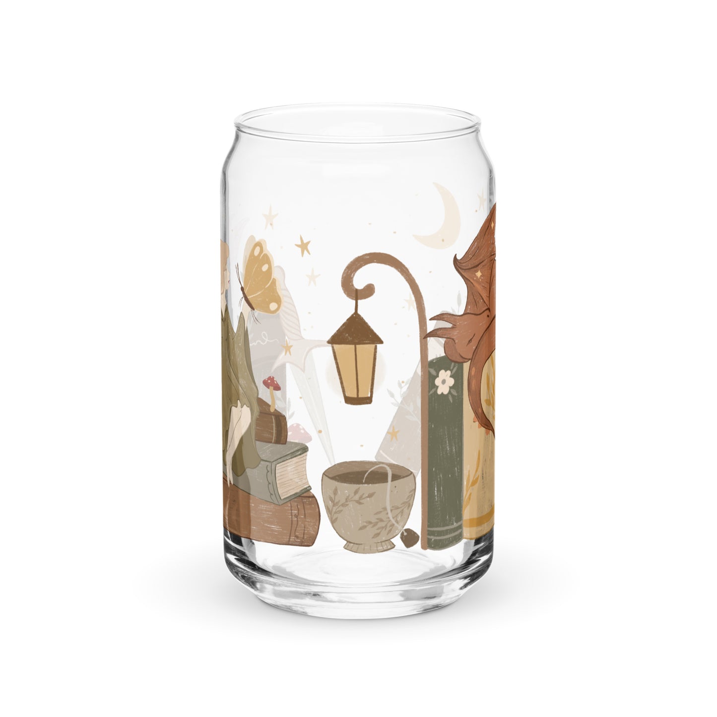 Fantasy Reader Fairy and Dragon Bookish Iced Coffee Glass