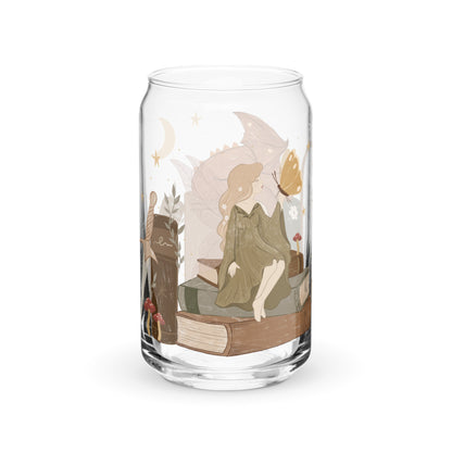 Fantasy Reader Fairy and Dragon Bookish Iced Coffee Glass