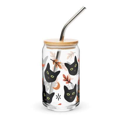 Spooky Halloween Black Cat Lover Fall Iced Coffee Glass