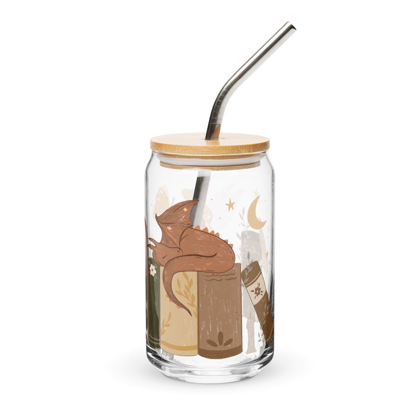 Fantasy Reader Fairy and Dragon Bookish Iced Coffee Glass