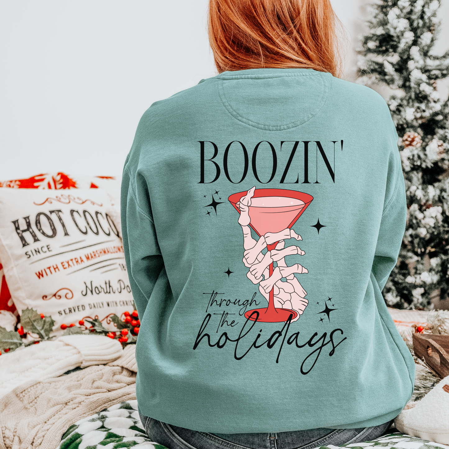 Boozing through the holidays crewneck sweatshirt, Drink and be Merry Christmas Sweatshirt, Christmas Eve Outfit, Funny Spooky Christmas, Holiday Party