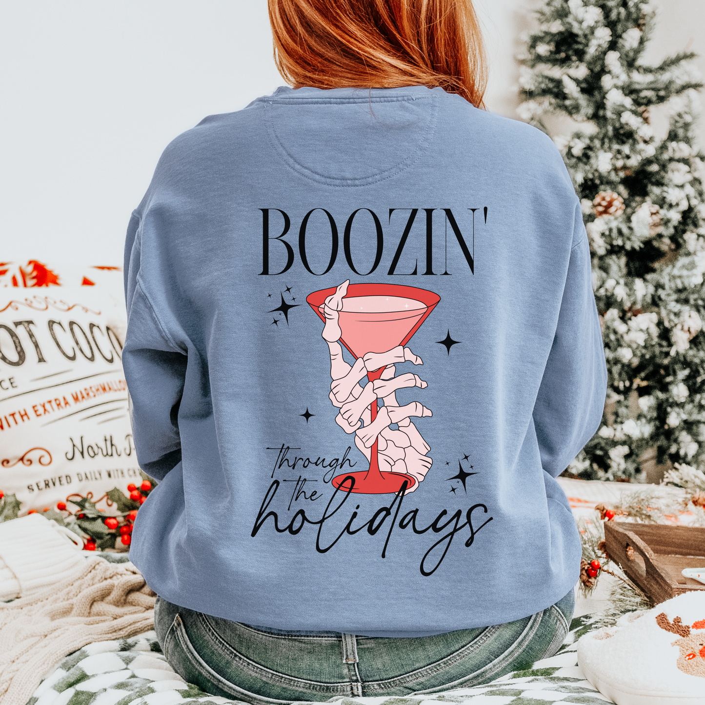 Boozing through the holidays crewneck sweatshirt, Drink and be Merry Christmas Sweatshirt, Christmas Eve Outfit, Funny Spooky Christmas, Holiday Party