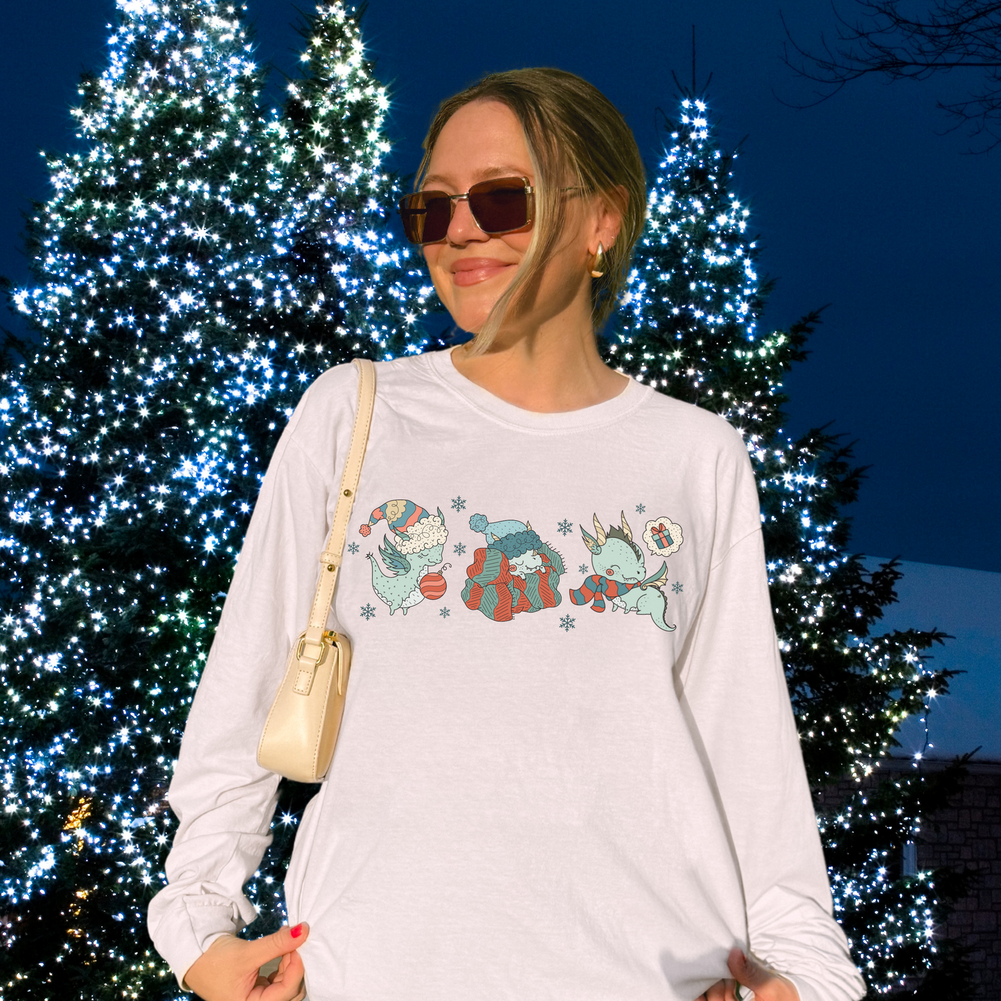 Christmas Dragon Fantasy LONG SLEEVE comfort color T-Shirt