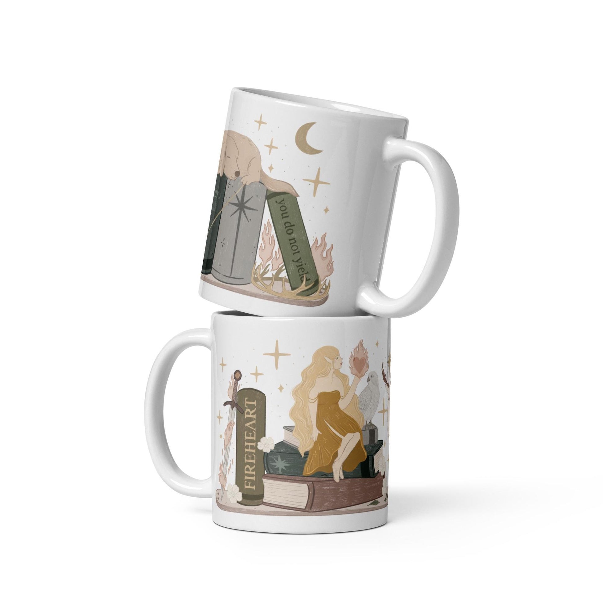 Aeiln Fireheart Book stack Mug, Bookish Coffee Cup, TOG SJM Fn Gifts, Fantasy Reader, Bookish Shop