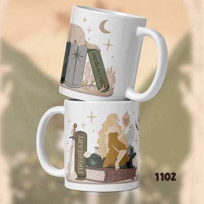 Aeiln Fireheart Book stack Mug, Bookish Coffee Cup, TOG SJM Fn Gifts, Fantasy Reader, Bookish Shop