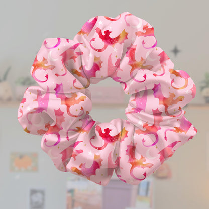 Fantasy Reader Pink Dragon Rider Satin Scrunchie, Bookish Hair Accessories, Bookworm Gift Shop, Reader Christmas Stocker Stuffer