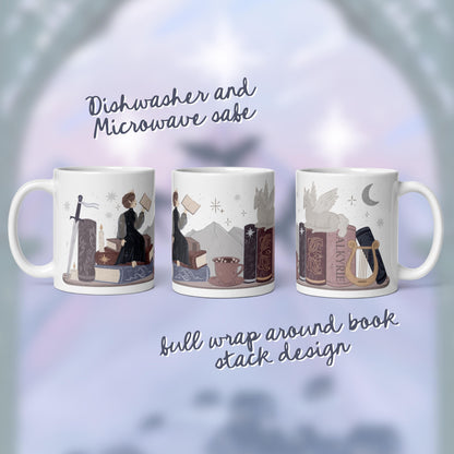 Nesta Archeron ACOTAR Book Stack Mug, Fantasy Reader Gifts, Bookish Coffee Cup, SJM Fan Gifts, Bookworm, The Valkyrie