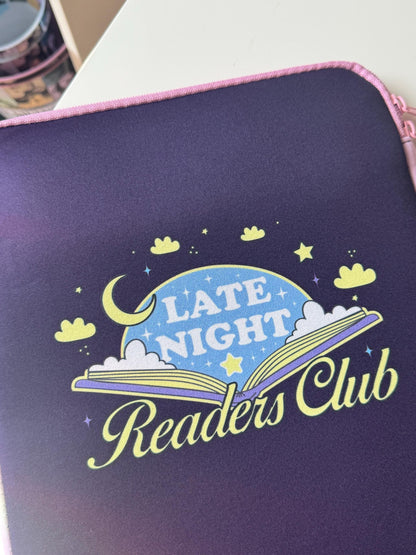 SMALL PRINTING IMPERFECTION Discounted Large Padded Book Sleeve with Zipper, Late Night Readers Club Book Pouch, Kindle Case, Reader Gifts