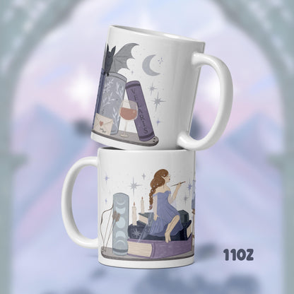 Feyre ACOTAR SJM Book Stack Mug, Fantasy Reader Coffee Cup, Bookish Gifts, Bookworm Accessories, Night Court Velaris, acotar fan art