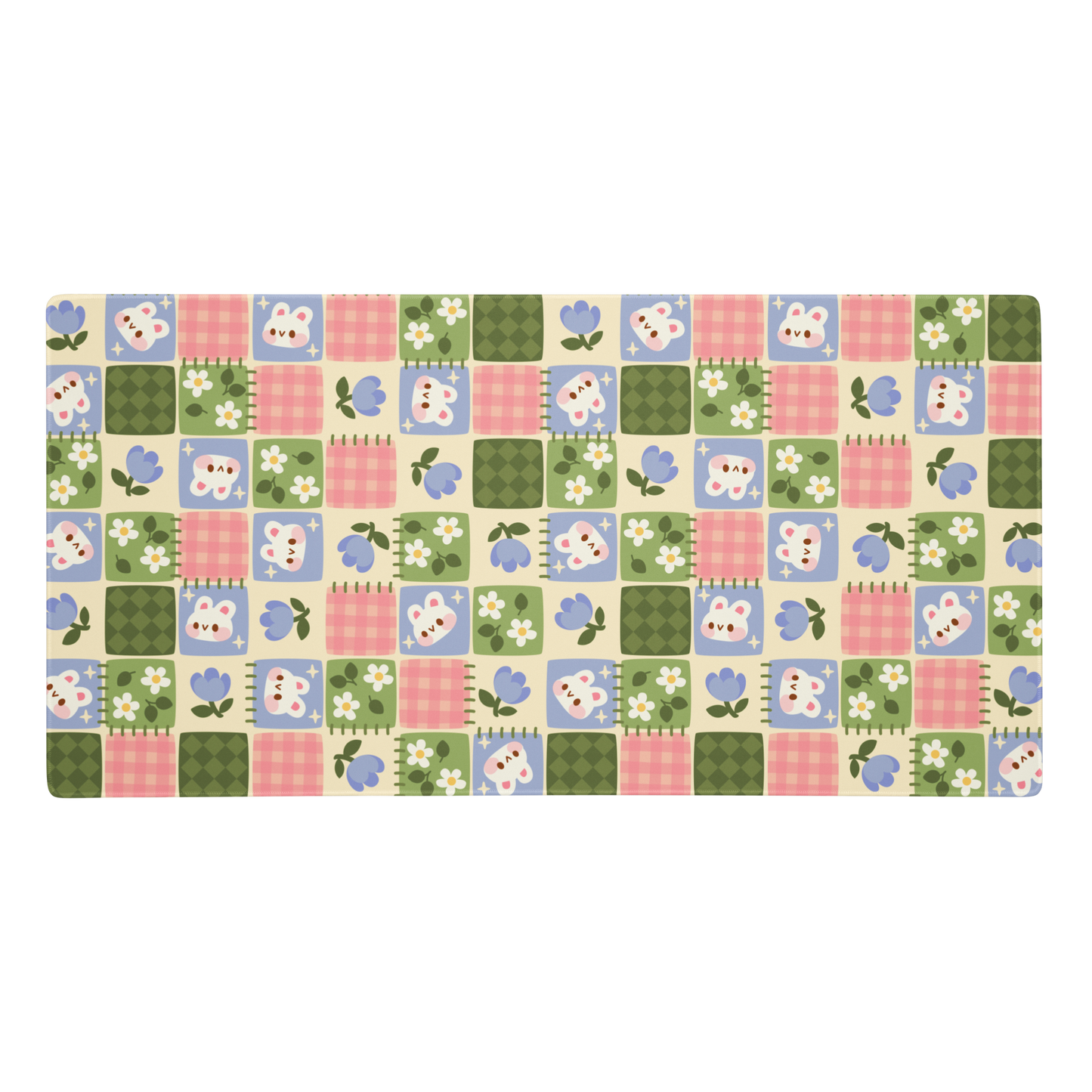 Patchwork Bunnies Desk Mat, Cozy Gaming mouse pad