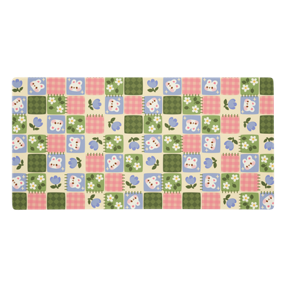 Patchwork Bunnies Desk Mat, Cozy Gaming mouse pad