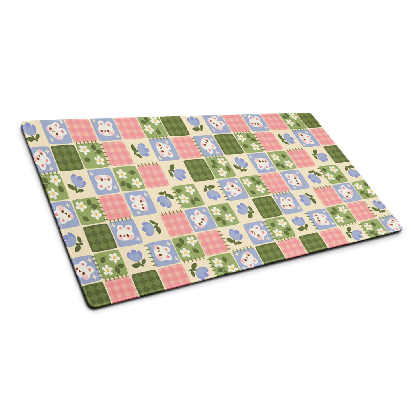 Patchwork Bunnies Desk Mat, Cozy Gaming mouse pad