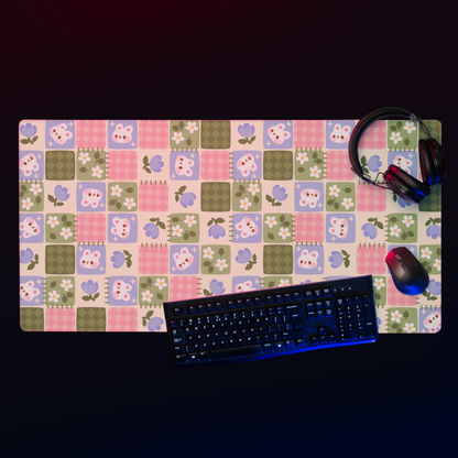 Patchwork Bunnies Desk Mat, Cozy Gaming mouse pad