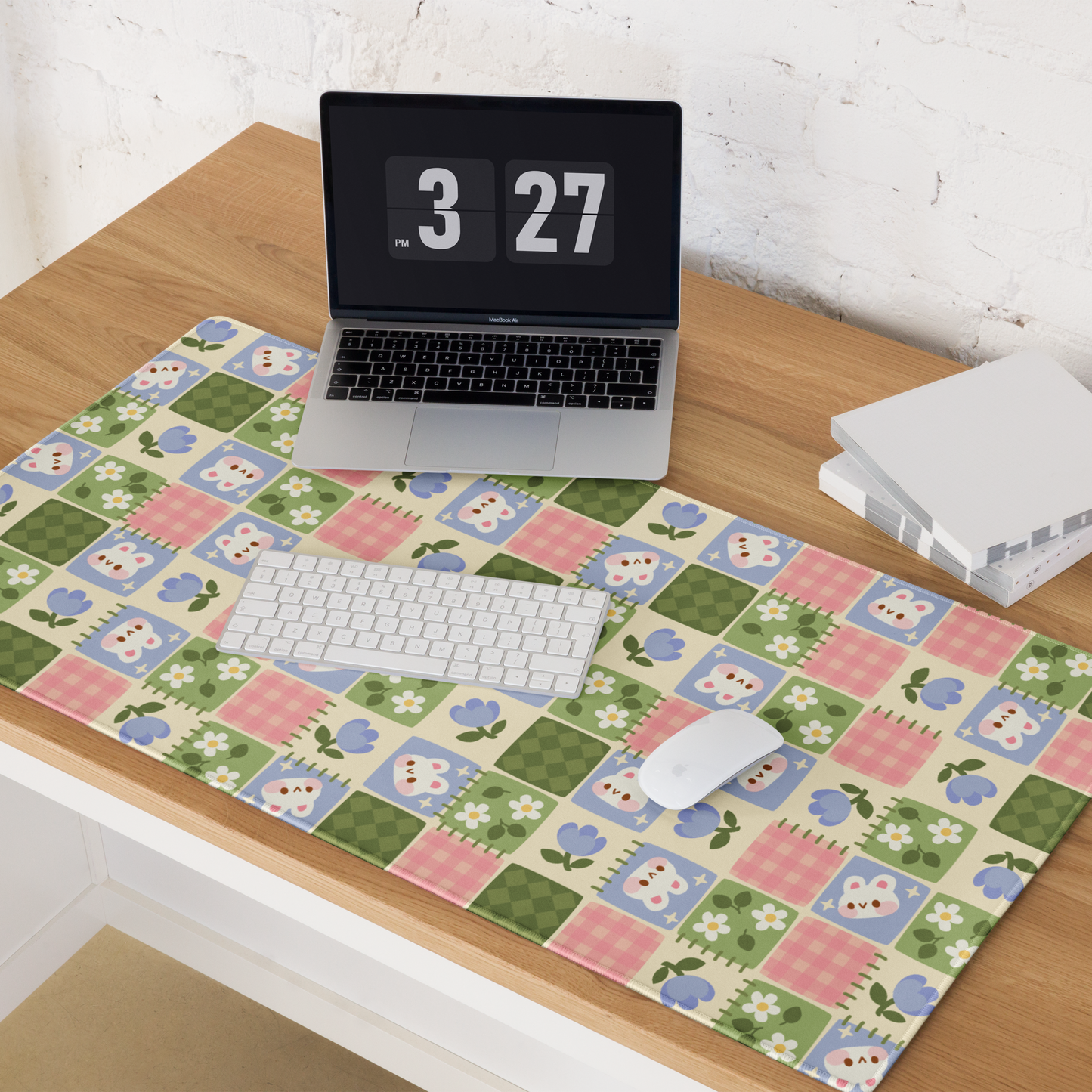 Patchwork Bunnies Desk Mat, Cozy Gaming mouse pad