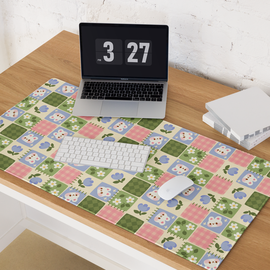 Patchwork Bunnies Desk Mat, Cozy Gaming mouse pad