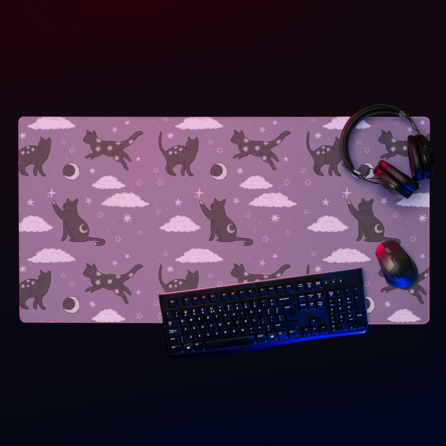 Lunar Cat Celestial Desk Mat, Gaming mouse pad