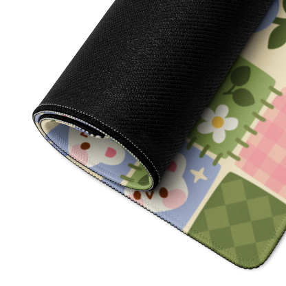 Patchwork Bunnies Desk Mat, Cozy Gaming mouse pad