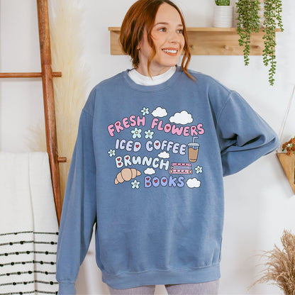 Books and Brunch Sweatshirt | Flowers and Iced Coffee Spring Bookish