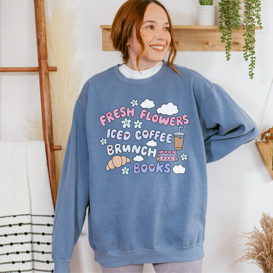 Books and Brunch Sweatshirt | Flowers and Iced Coffee Spring Bookish