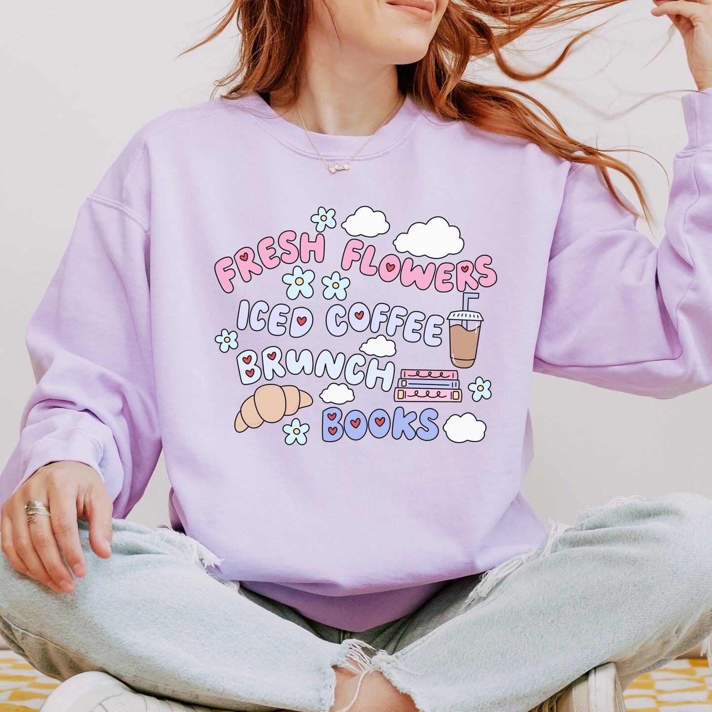 Books and Brunch Sweatshirt | Flowers and Iced Coffee Spring Bookish