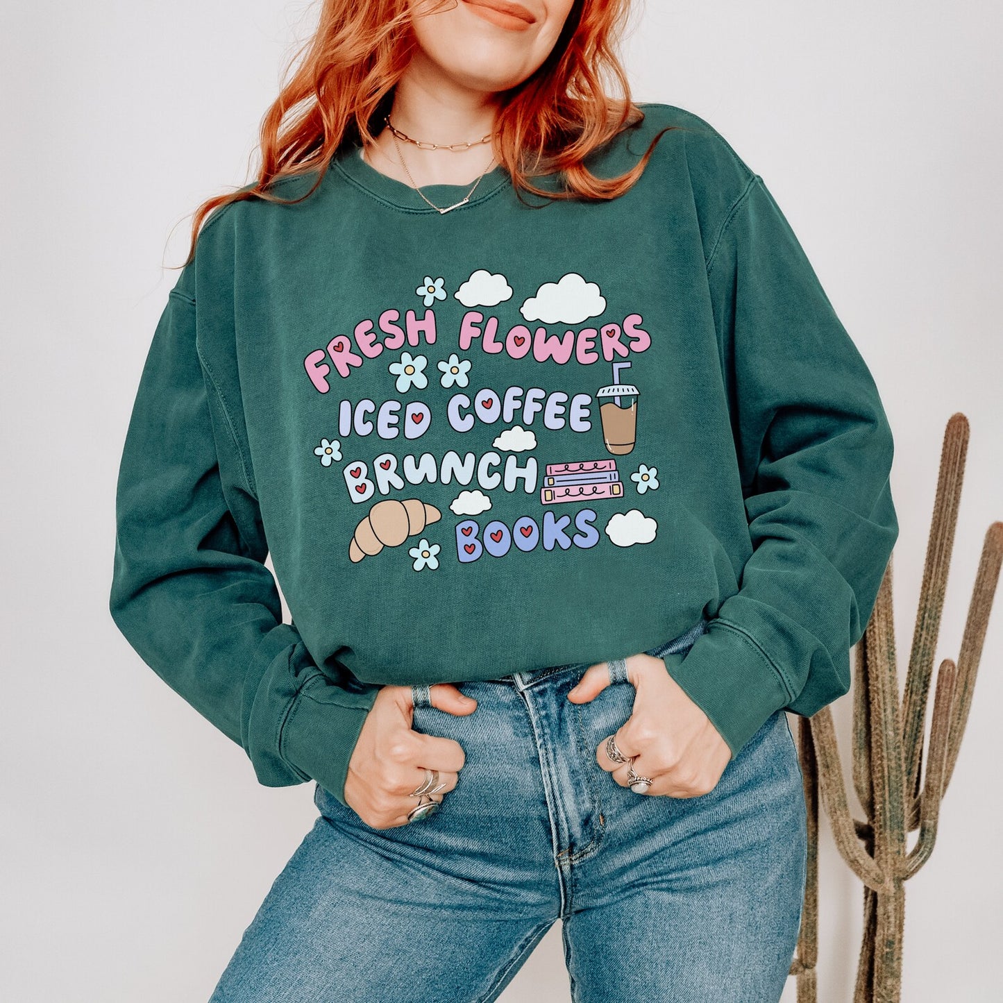 Books and Brunch Sweatshirt | Flowers and Iced Coffee Spring Bookish