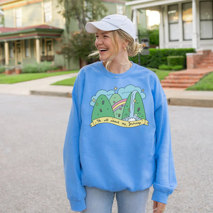 Positive Vibes Crewneck Sweatshirt, Cute Motivational Sweatshirt, Happy Cheerful Gifts, Quirky Trendy Kawaii art, It's All About the Journey