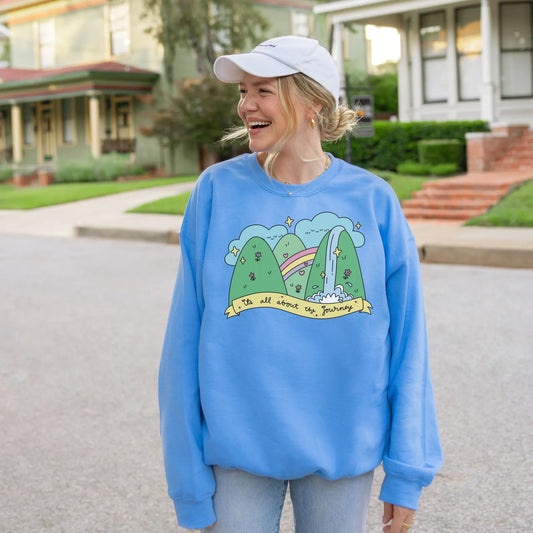 Positive Vibes Crewneck Sweatshirt, Cute Motivational Sweatshirt, Happy Cheerful Gifts, Quirky Trendy Kawaii art, It's All About the Journey