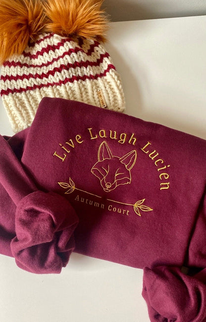 officially licenced Live Laugh Lucien ACOTAR Embroidered Crewneck | Autumn Court | Sarah j maas Sweatshirt | SJM Fan Gifts | Subtle Bookish