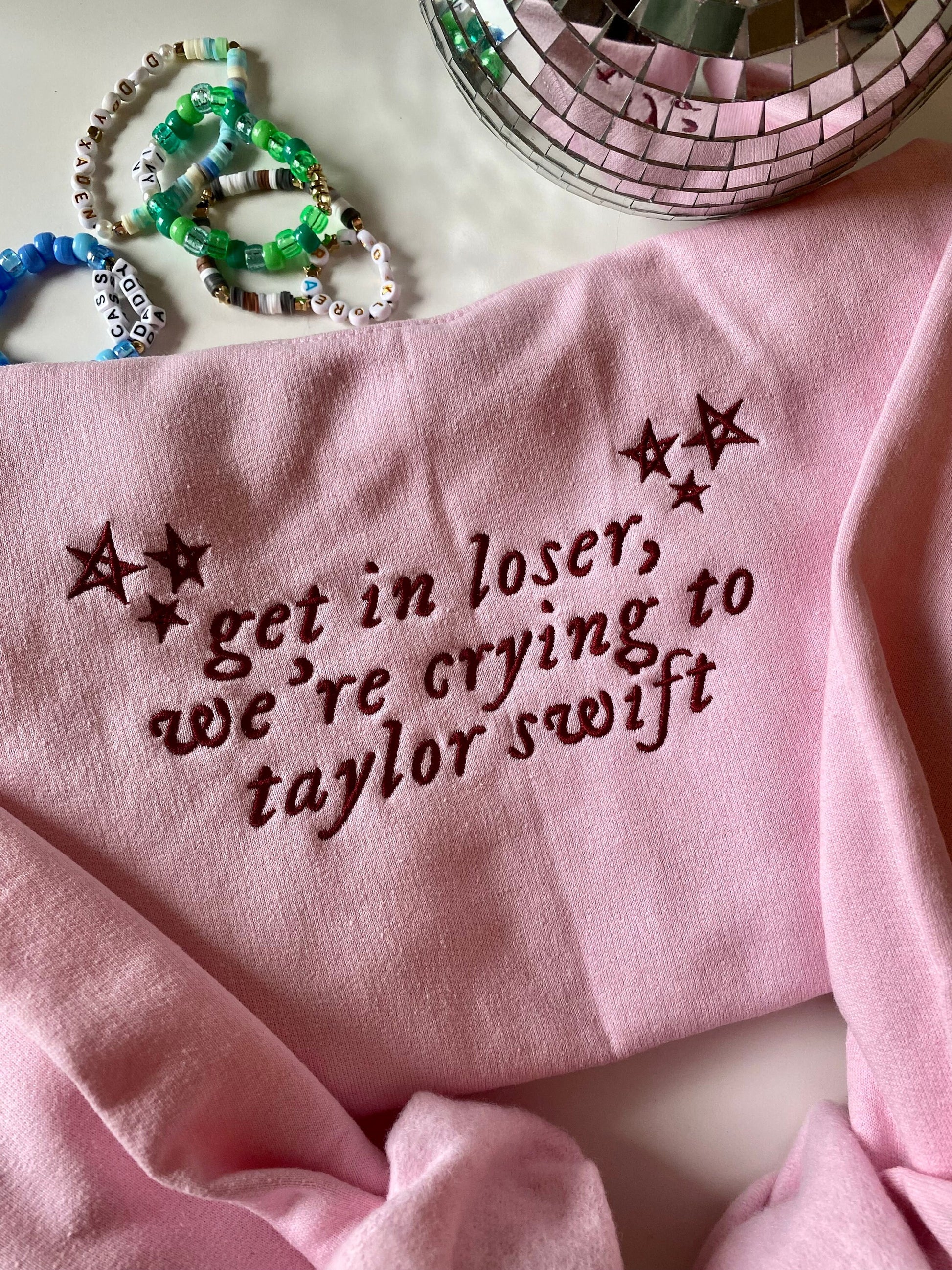 Get in Loser we're crying to TS Embroidered Crewneck | Eras Christmas Gift for Taylor Fans | Era Tour Outfit | Fan Made Merch