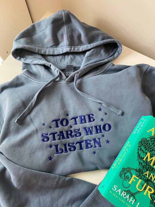 Officially Licenced To the Stars Who Listen ACOTAR Embroidered Premium Hoodie | SJM Bookish Fan Gift | Rhys Feyre Velaris Nigh Court Merch