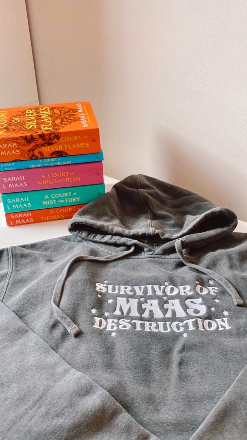 Officially Licensed Survivor of MAAS Destruction Embroidered SJM Bookish Hoodie | Sarah J Maas Merch | acotar tog gifts Booktok Sweatshirt