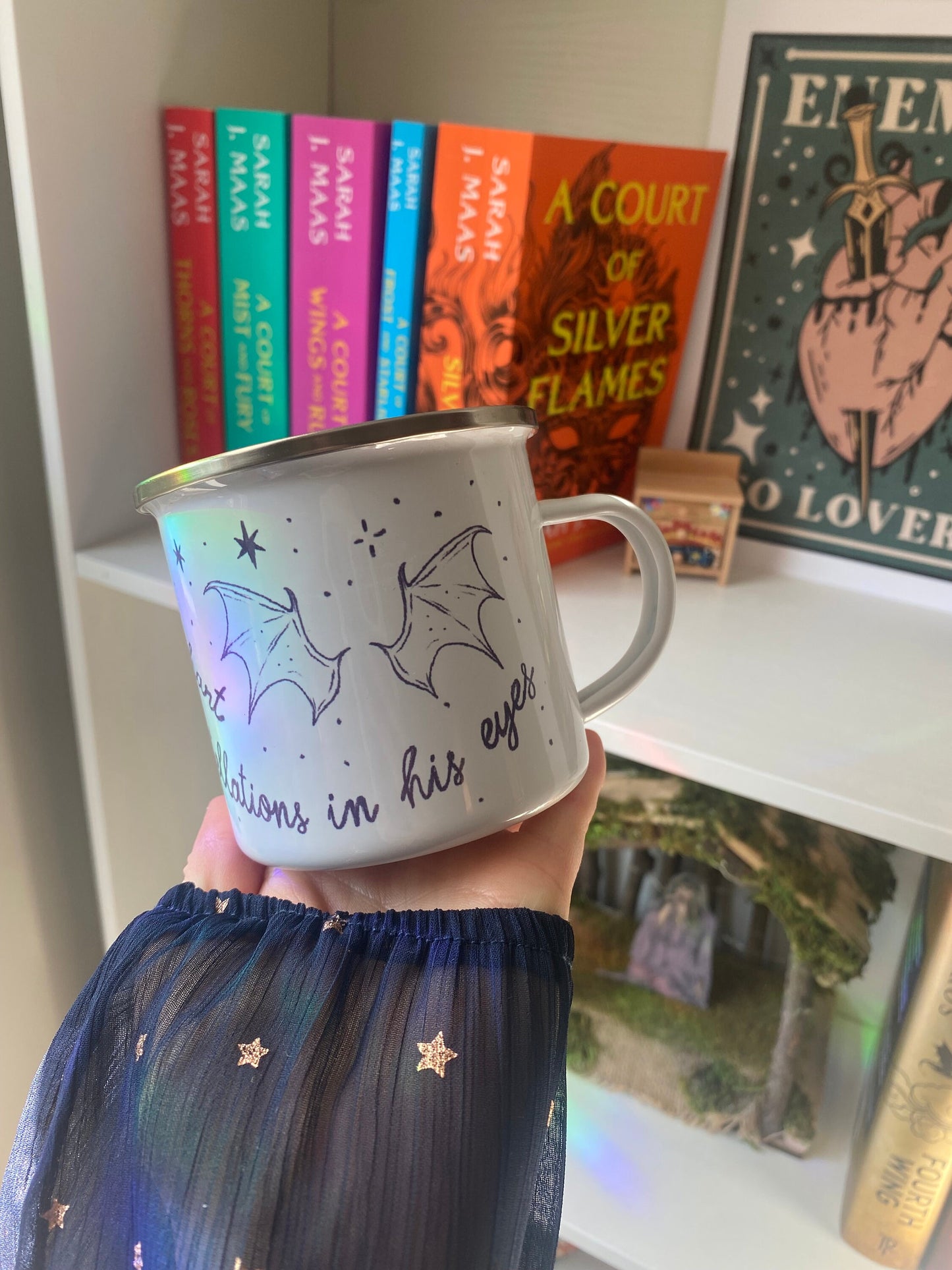 High Infidelity Bookish Enamel Camping Mug | Taylor x ACOTAR merch | Midnights Era | Rhysand Highlord Night Court Coffee Cup | Swift Reader