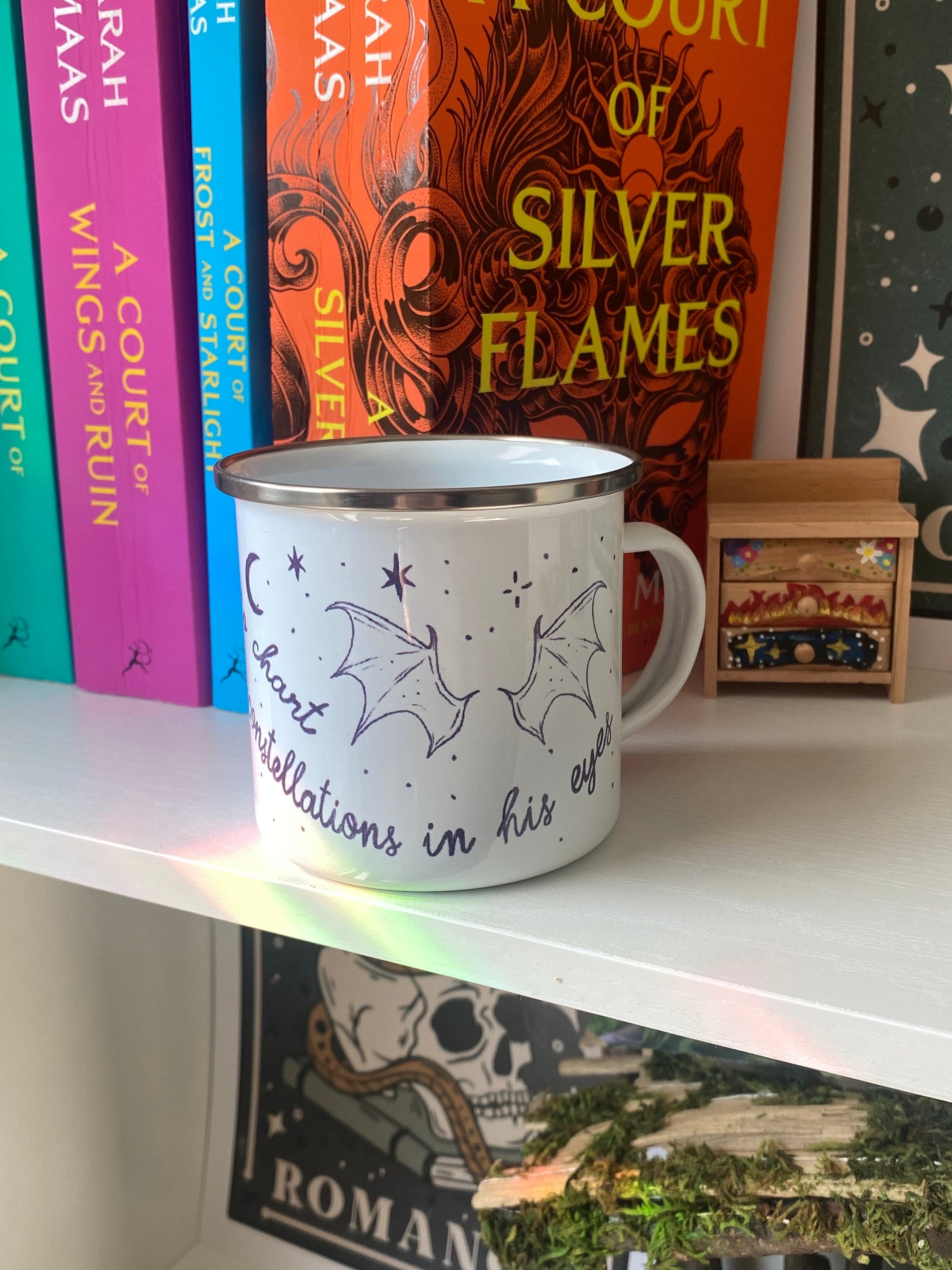 High Infidelity Bookish Enamel Camping Mug | Taylor x ACOTAR merch | Midnights Era | Rhysand Highlord Night Court Coffee Cup | Swift Reader