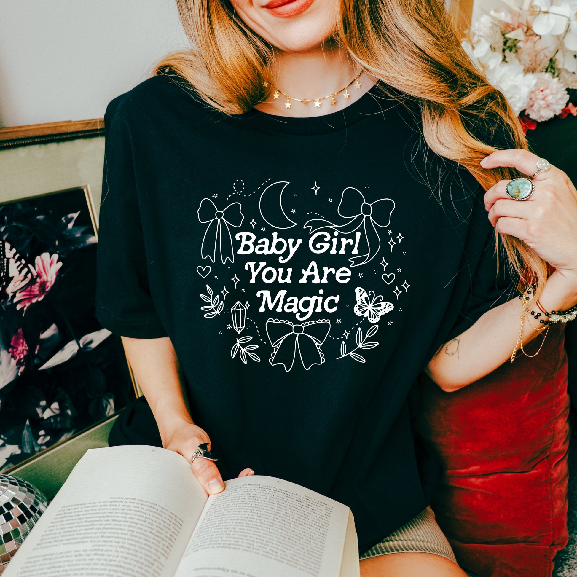 Baby Girl You are Magic tshirt | Witchy Spring Shirt | Cottagecore Witch Aesthetic | Whimsical Magical Girly Shirt | Trendy Bows Fairycore