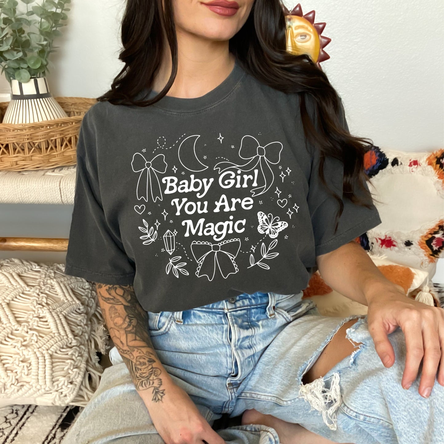 Baby Girl You are Magic tshirt | Witchy Spring Shirt | Cottagecore Witch Aesthetic | Whimsical Magical Girly Shirt | Trendy Bows Fairycore