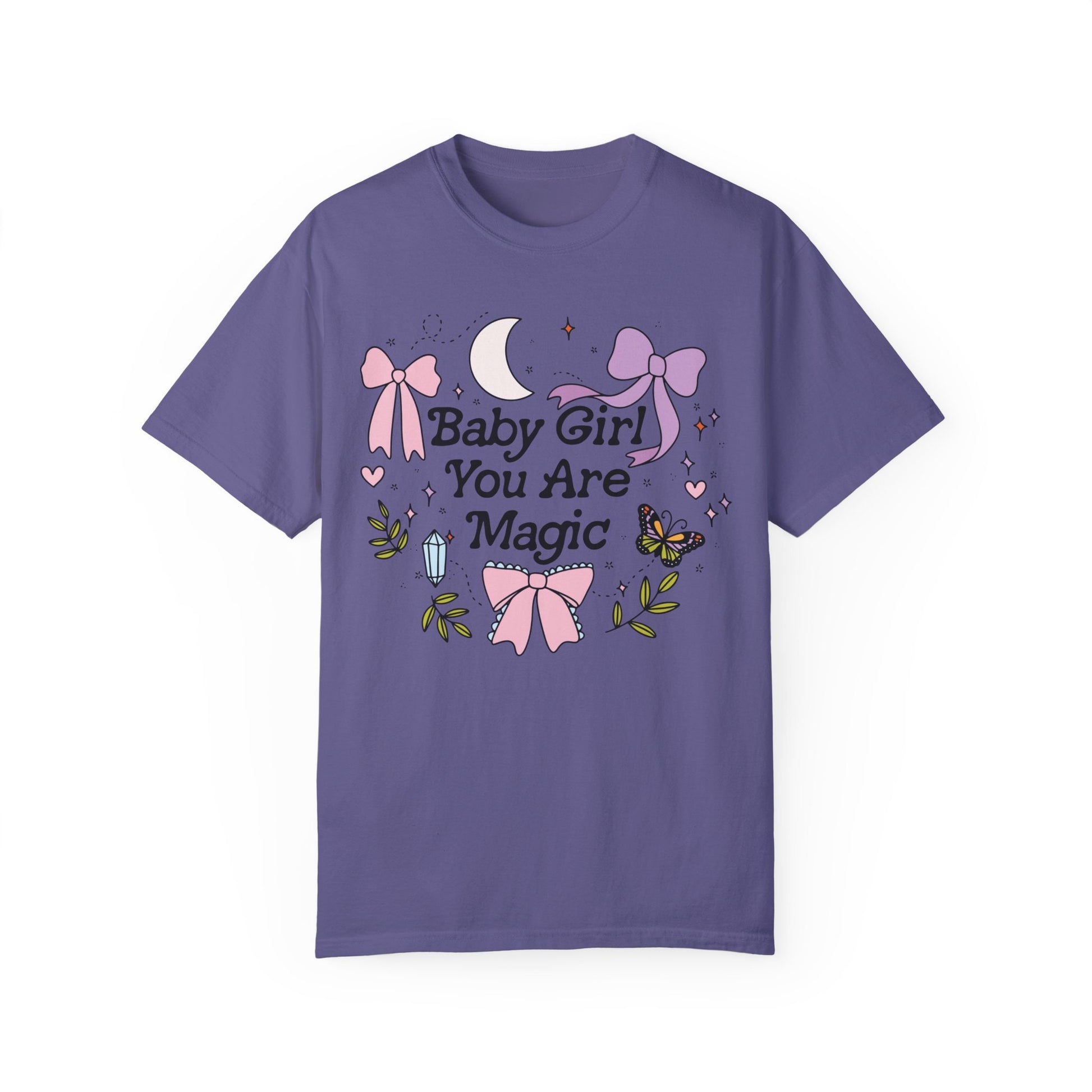 Baby Girl You are Magic Shirt | Coquette Girly Tee Shirt for Spring | Witchy Celestial Aesthetic | Trendy Shirts | Mystical Moon and Crystal