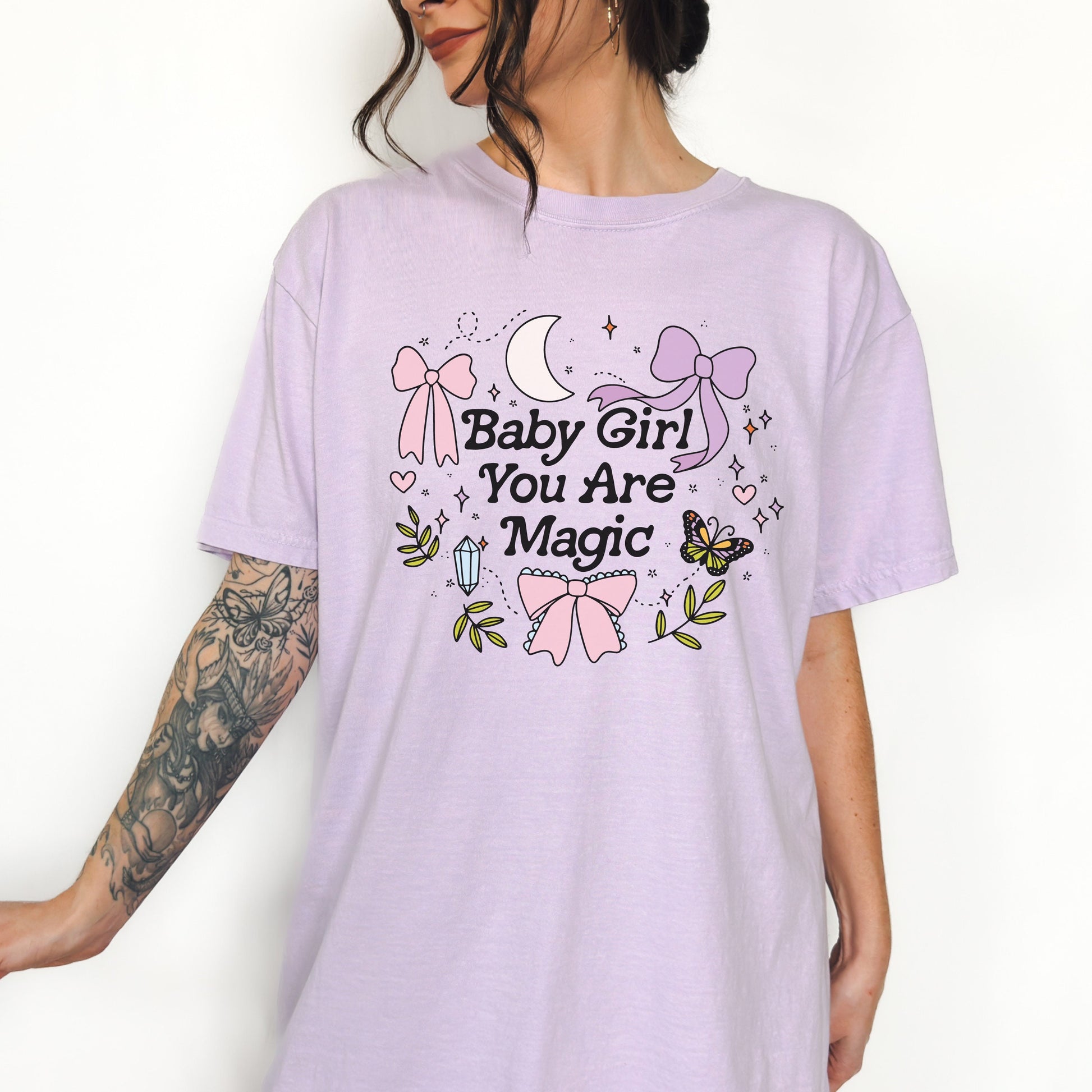 Baby Girl You are Magic Shirt | Coquette Girly Tee Shirt for Spring | Witchy Celestial Aesthetic | Trendy Shirts | Mystical Moon and Crystal