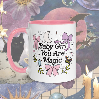 Baby Girl You are Magic Mug | Mystical Spring Mug | Witchy Celestial Aesthetic | Trendy Bows Coquette Girly | Moon Magic Positive Vibes