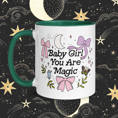 Baby Girl You are Magic Mug | Mystical Spring Mug | Witchy Celestial Aesthetic | Trendy Bows Coquette Girly | Moon Magic Positive Vibes