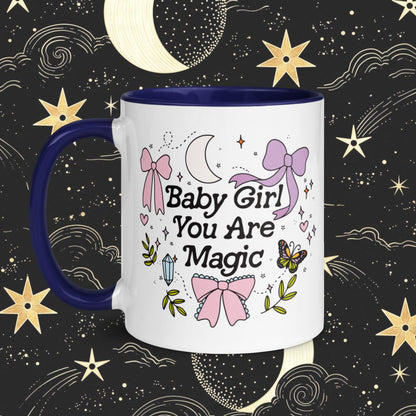 Baby Girl You are Magic Mug | Mystical Spring Mug | Witchy Celestial Aesthetic | Trendy Bows Coquette Girly | Moon Magic Positive Vibes