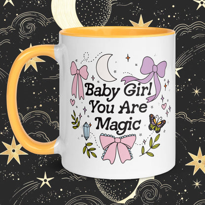 Baby Girl You are Magic Mug | Mystical Spring Mug | Witchy Celestial Aesthetic | Trendy Bows Coquette Girly | Moon Magic Positive Vibes