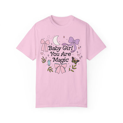 Baby Girl You are Magic Shirt | Coquette Girly Tee Shirt for Spring | Witchy Celestial Aesthetic | Trendy Shirts | Mystical Moon and Crystal