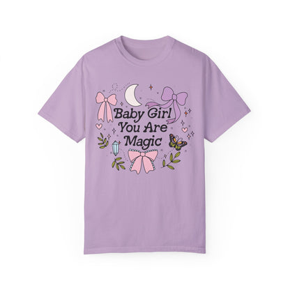 Baby Girl You are Magic Shirt | Coquette Girly Tee Shirt for Spring | Witchy Celestial Aesthetic | Trendy Shirts | Mystical Moon and Crystal