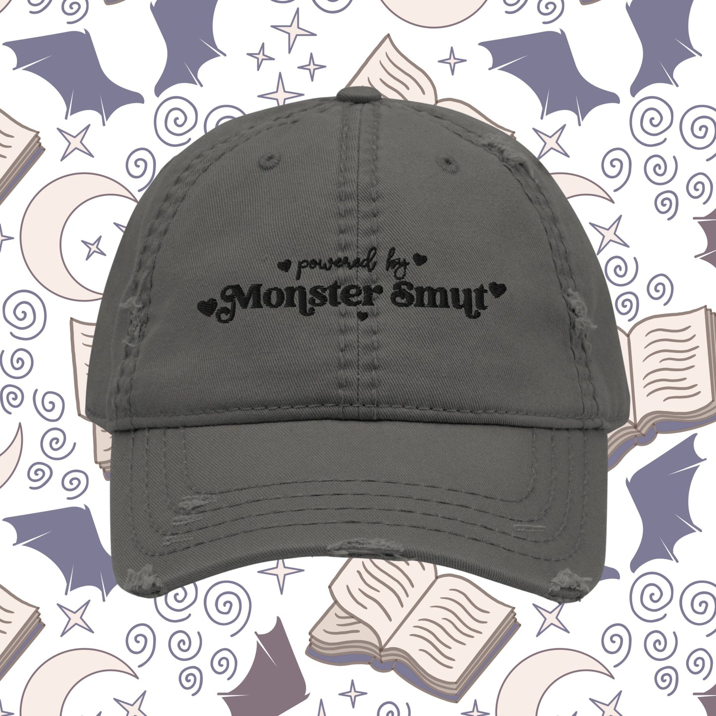 Monster Smut Distressed Dad Hat | Funny and Cute Bookish Embroidered Cap | Monster Romance Books | Sci Fi Alien Smut Lover | fictional Men