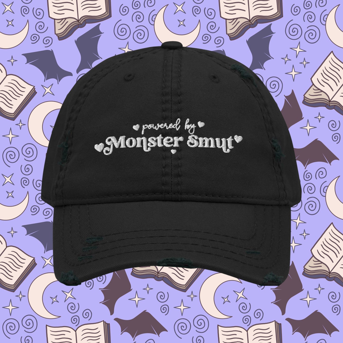 Monster Smut Distressed Dad Hat | Funny and Cute Bookish Embroidered Cap | Monster Romance Books | Sci Fi Alien Smut Lover | fictional Men